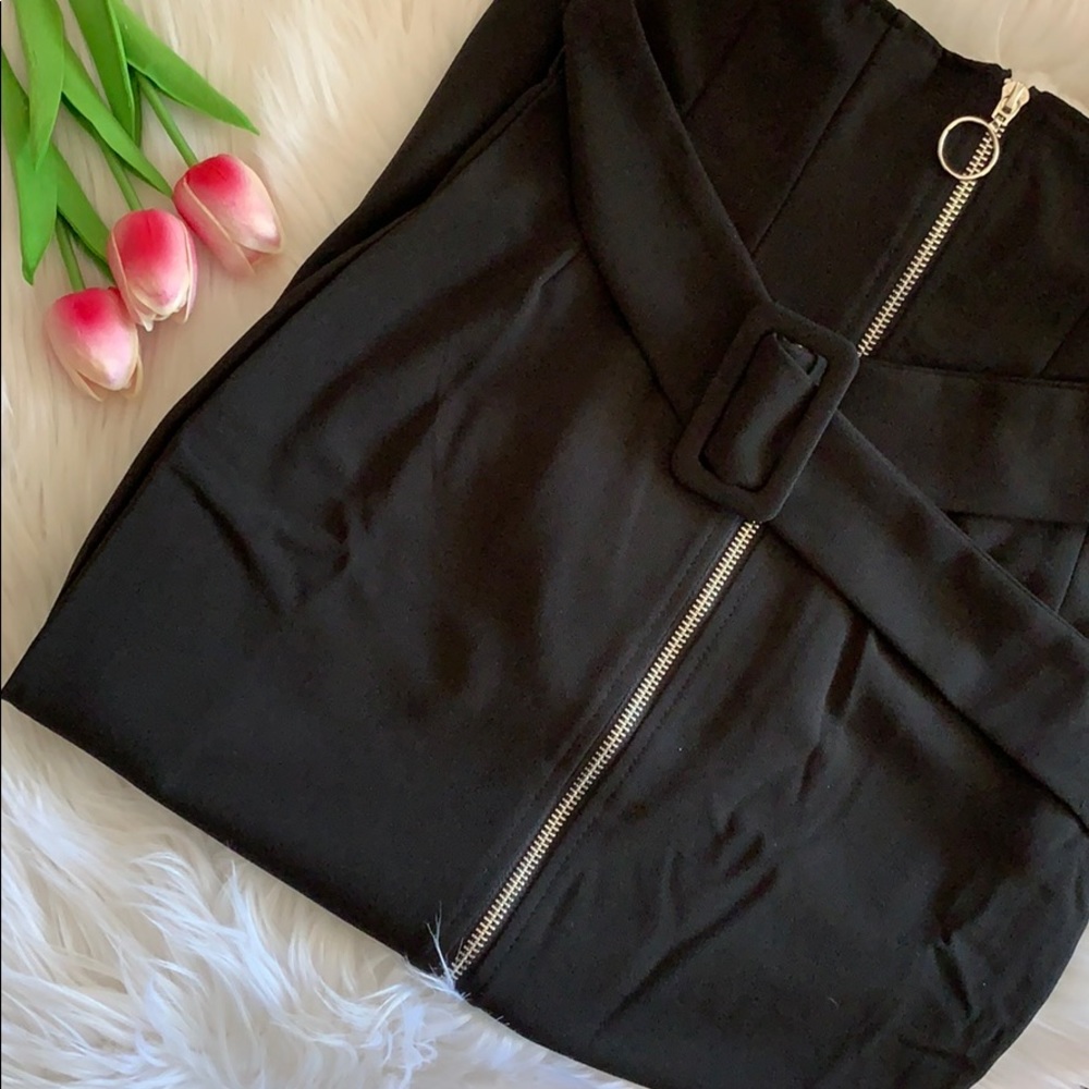 LAST ONE High Waist Belted Front Zipper Midi Skirt - Picture 7 of 8